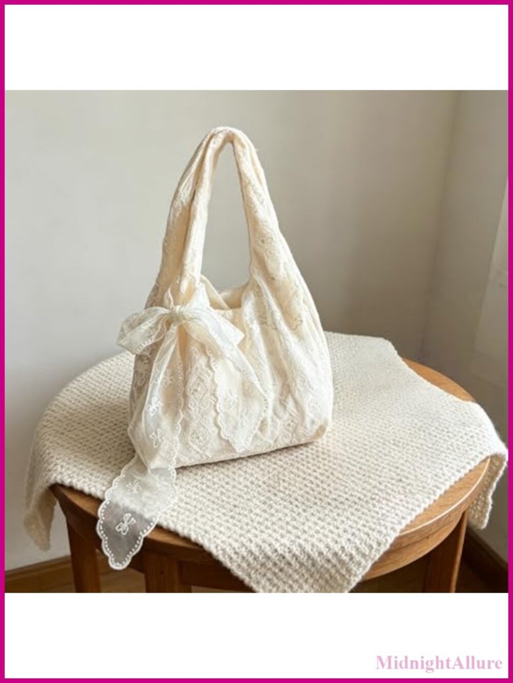 Lace Flower Canvas Tote Bag Large Capacity Detachable Scarf Shoulder Hand